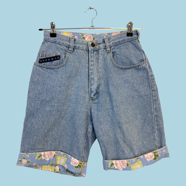 1990'erne Vintage BHS Floral Denim Shorts (Made in Britain) – Str. M/L - tilstand vintage sølskatte