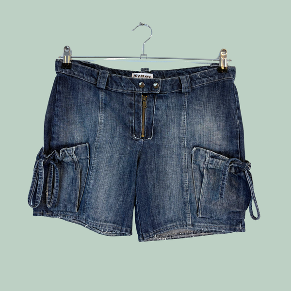 Vintage Y2K KyKey Starteam Denim Cargo Shorts – Str. S/M- Tilstand Rå Diamant