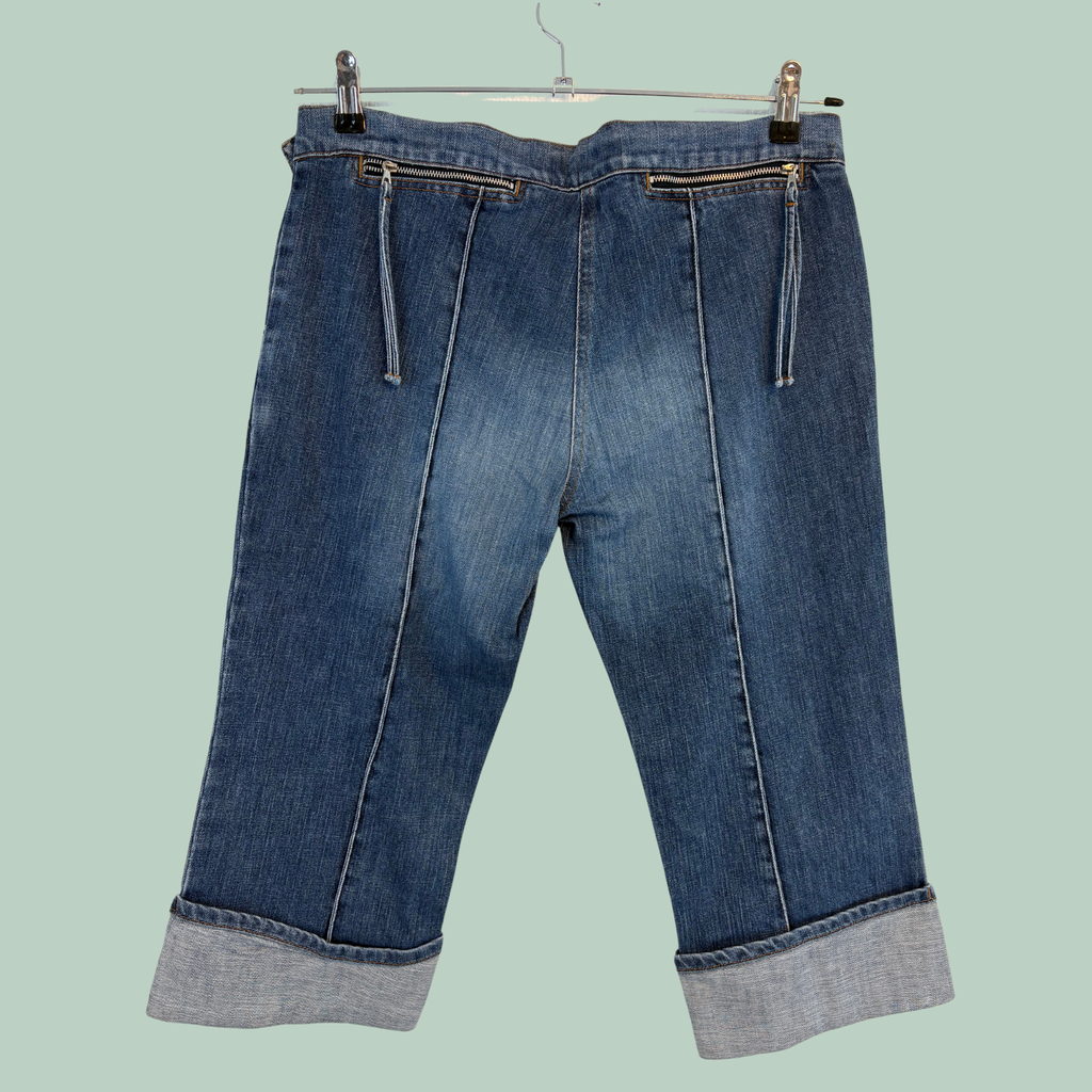 2000'erne Vintage ICE B by Iceberg Denim Capri Shorts (Made in Italy) – Y2K Luksus- Tilstand Rå Diamant