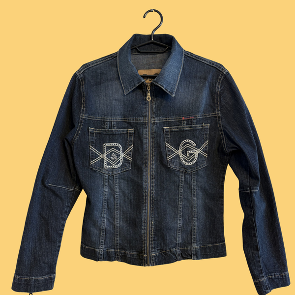 2000'erne Vintage, Mørke Blå, D&G Dolce Gabbana Denim Jacket- Tilstand Vintage Guld