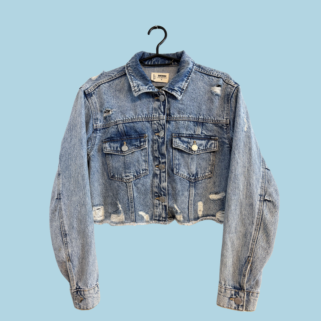 Tally Weijl Cropped & Distressed, Lyse Blå, Denim Jacket, Tilstand- Vintage Sølvskatte