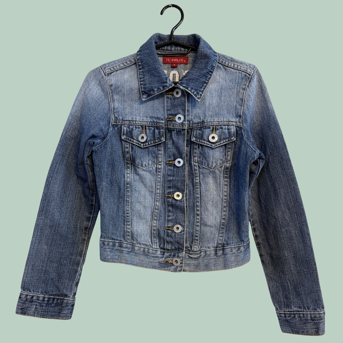 2000' erne, Vintage IL’DOLCE Embroidered “Tattoo Style” Denim Jacket-Tilstand-Rå Diamant