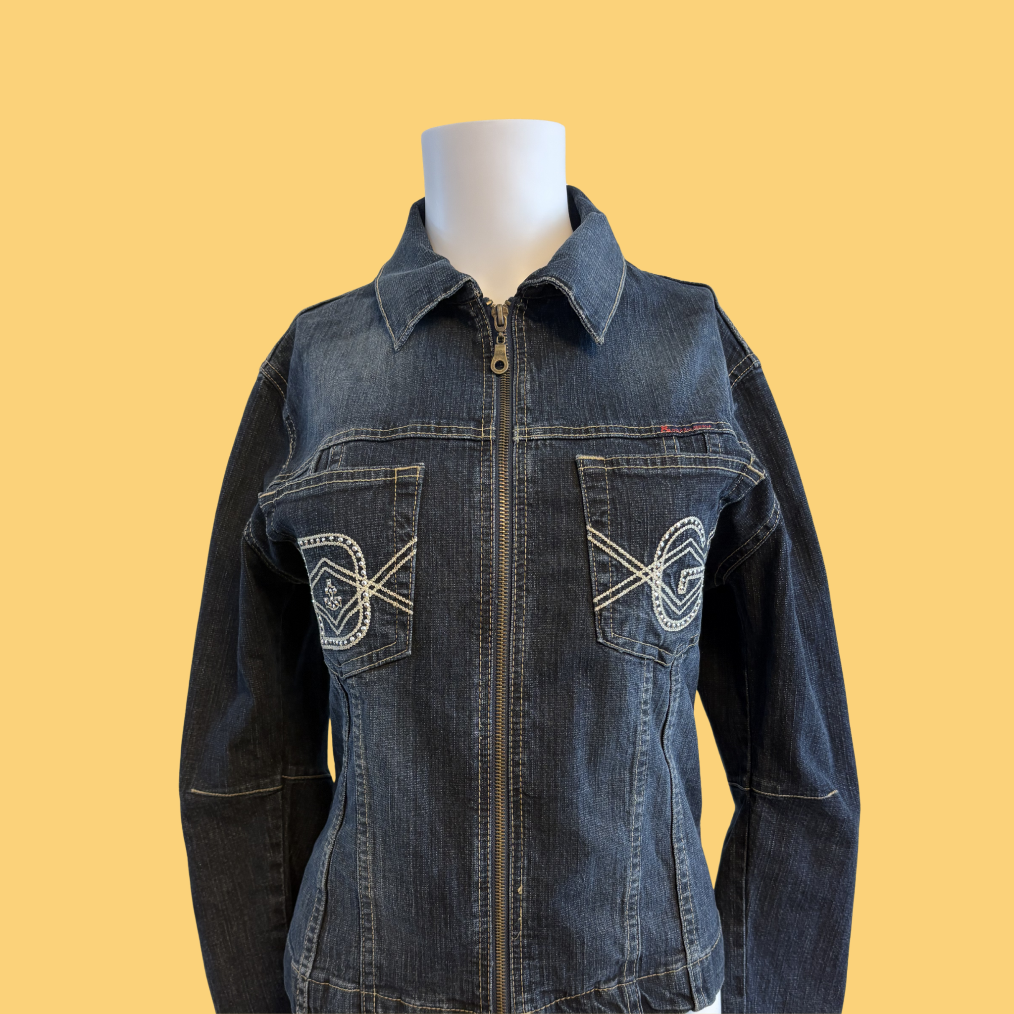 2000'erne Vintage, Mørke Blå, D&G Dolce Gabbana Denim Jacket- Tilstand Vintage Guld