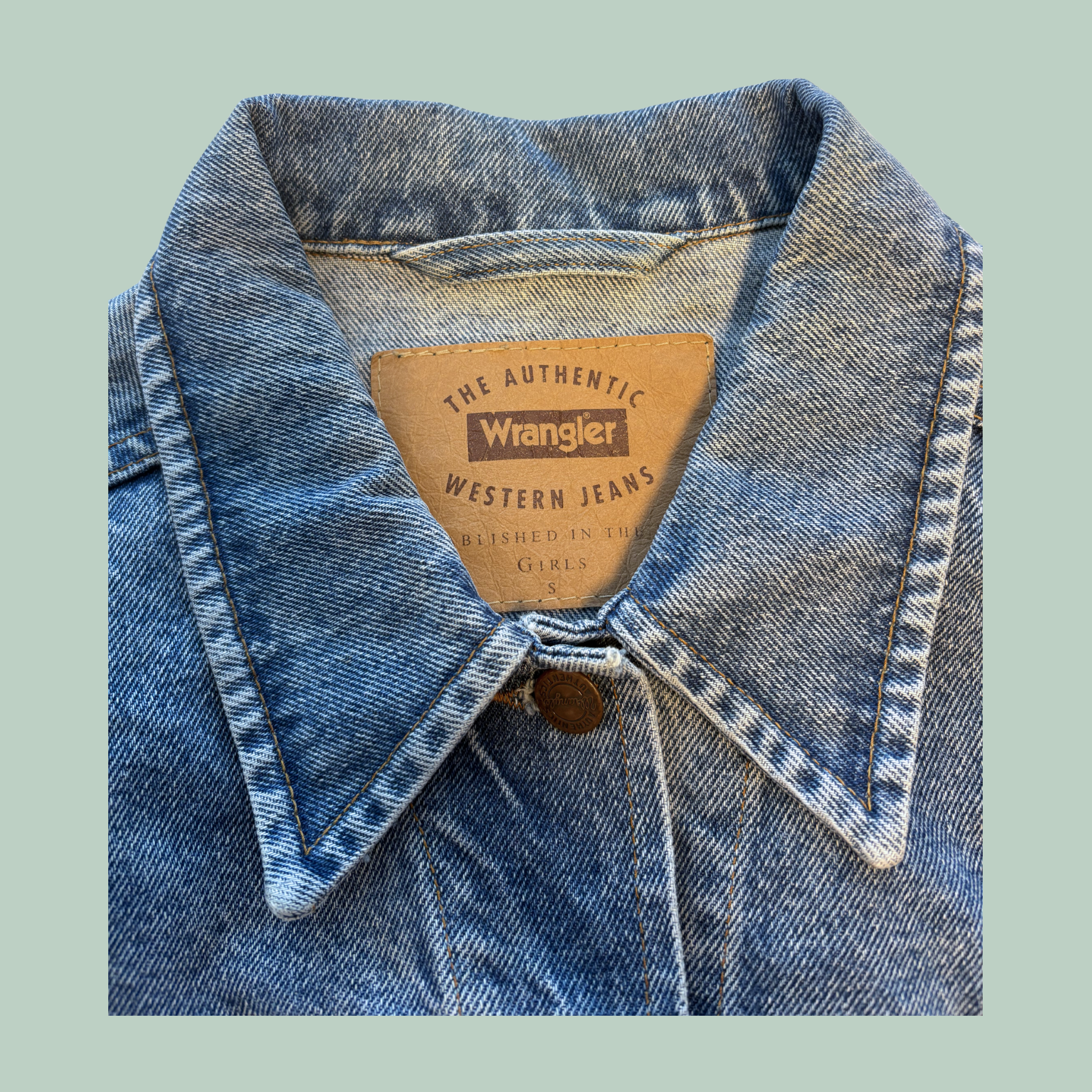 1999-2003s  Blå Vintage Wrangler Denimjakke (Tilstand- Rå diamant)