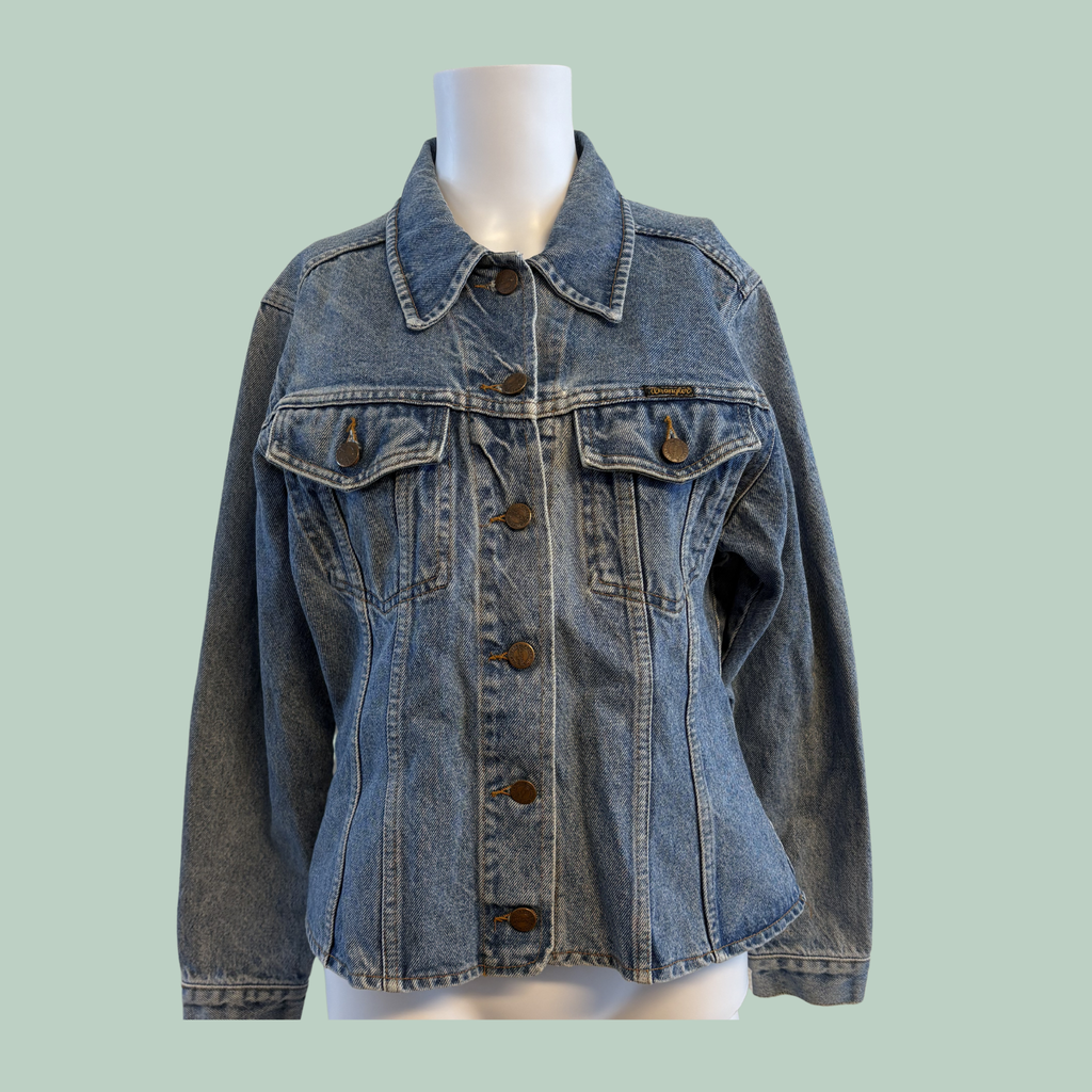 1999-2003s  Blå Vintage Wrangler Denimjakke (Tilstand- Rå diamant)
