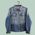 2000'erne, Vintage CT TYK Casual Grommet Denim Jacket, Ombre Blå, Tilstand- Rå Diamant