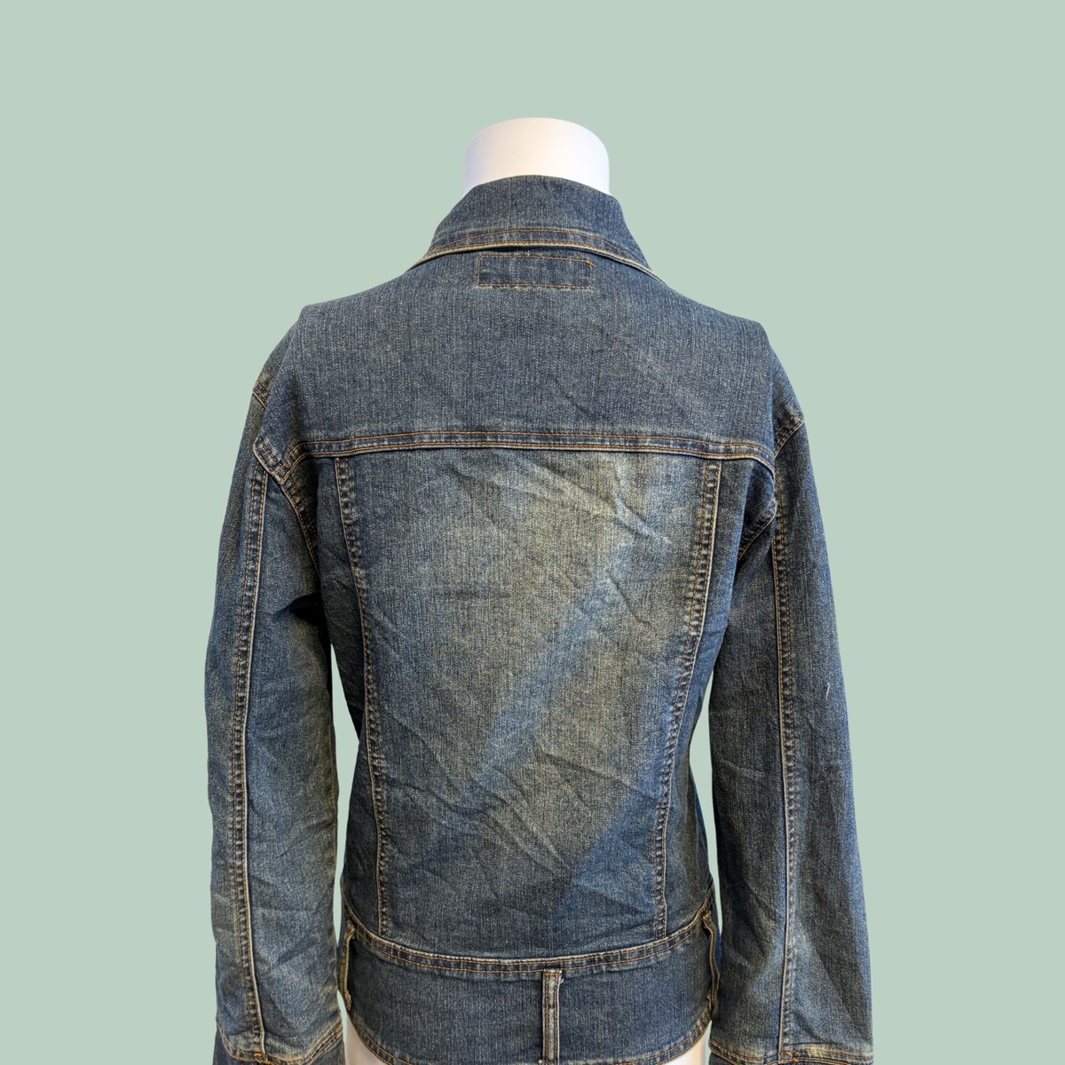 2000’erne Sheng Zhen Vintage Y2K Fitted Denimjakke med Lynlås  (Tilstand- Rå diamant)