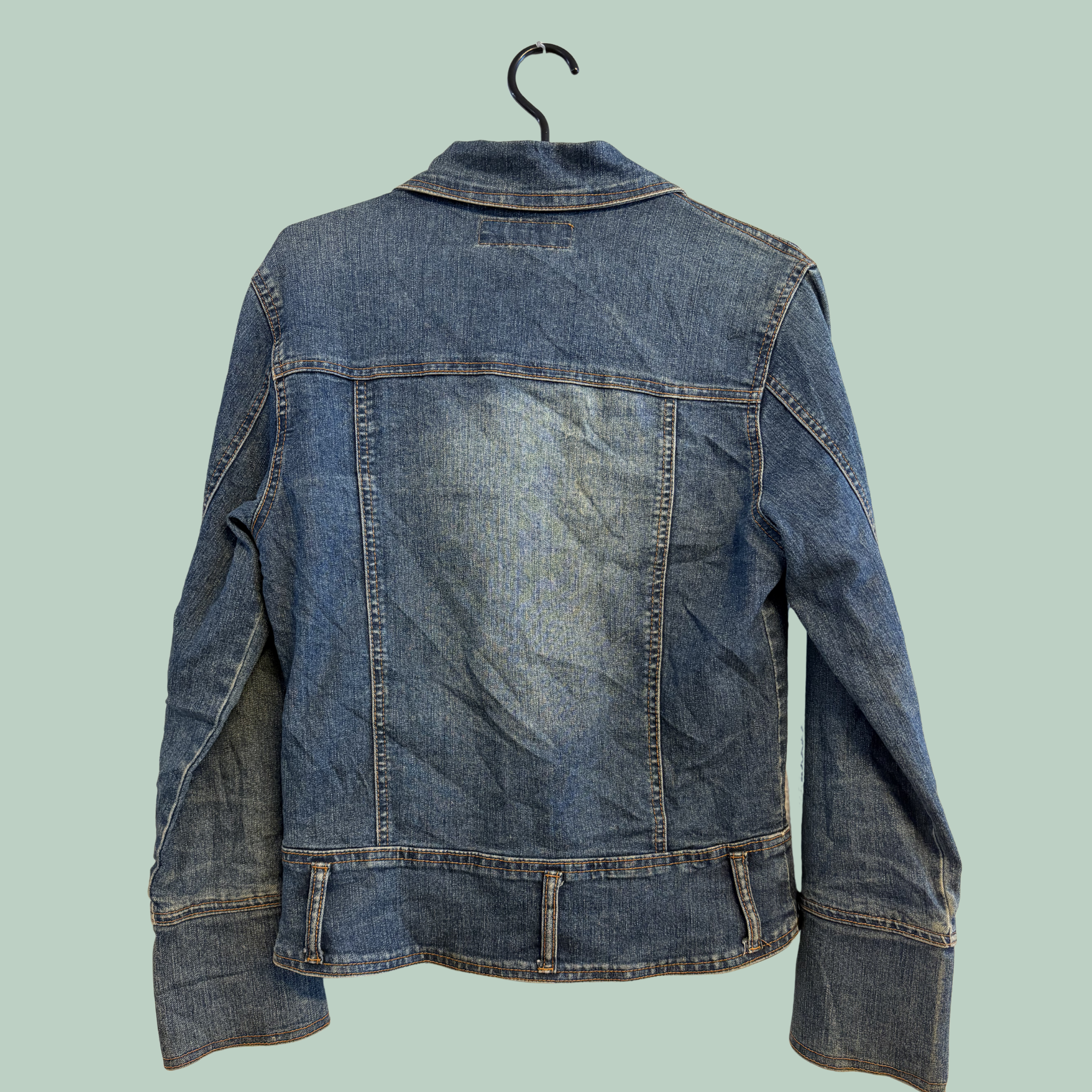 2000’erne Sheng Zhen Vintage Y2K Fitted Denimjakke med Lynlås  (Tilstand- Rå diamant)