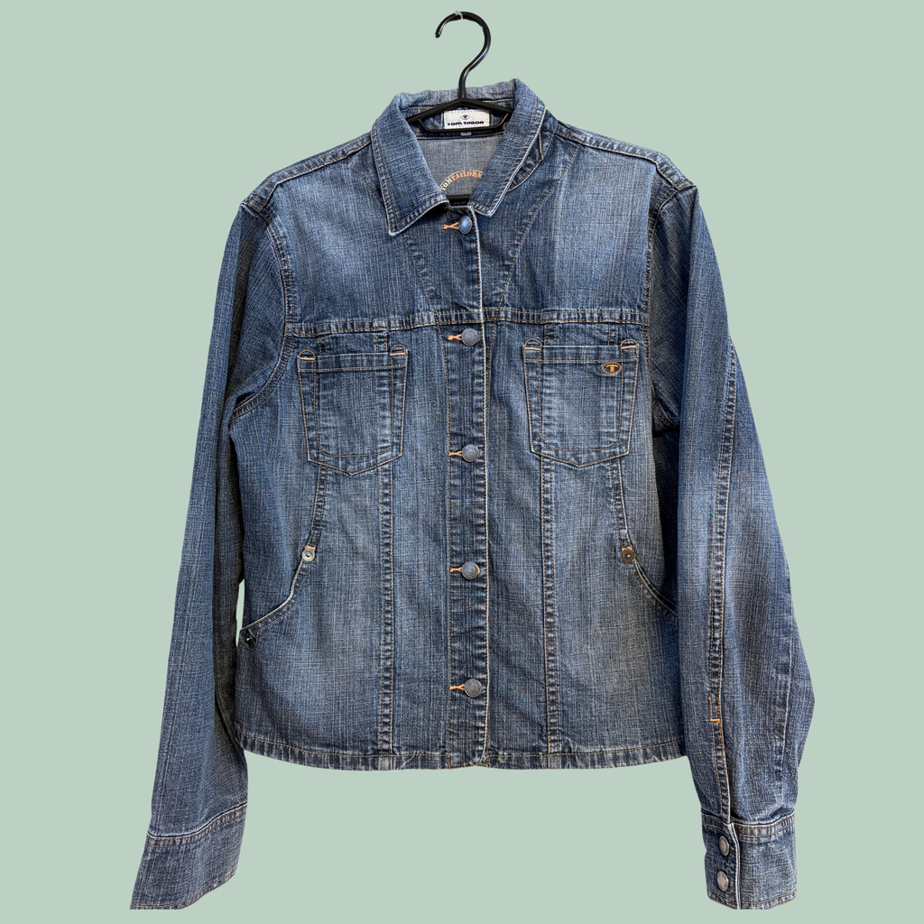 2010’erne Tom Tailor Timeless Stretch-Denimjakke med Original Indigo-Vask -Tilstand -Rå Diamant