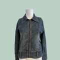 2000’erne Sheng Zhen Vintage Y2K Fitted Denimjakke med Lynlås  (Tilstand- Rå diamant)
