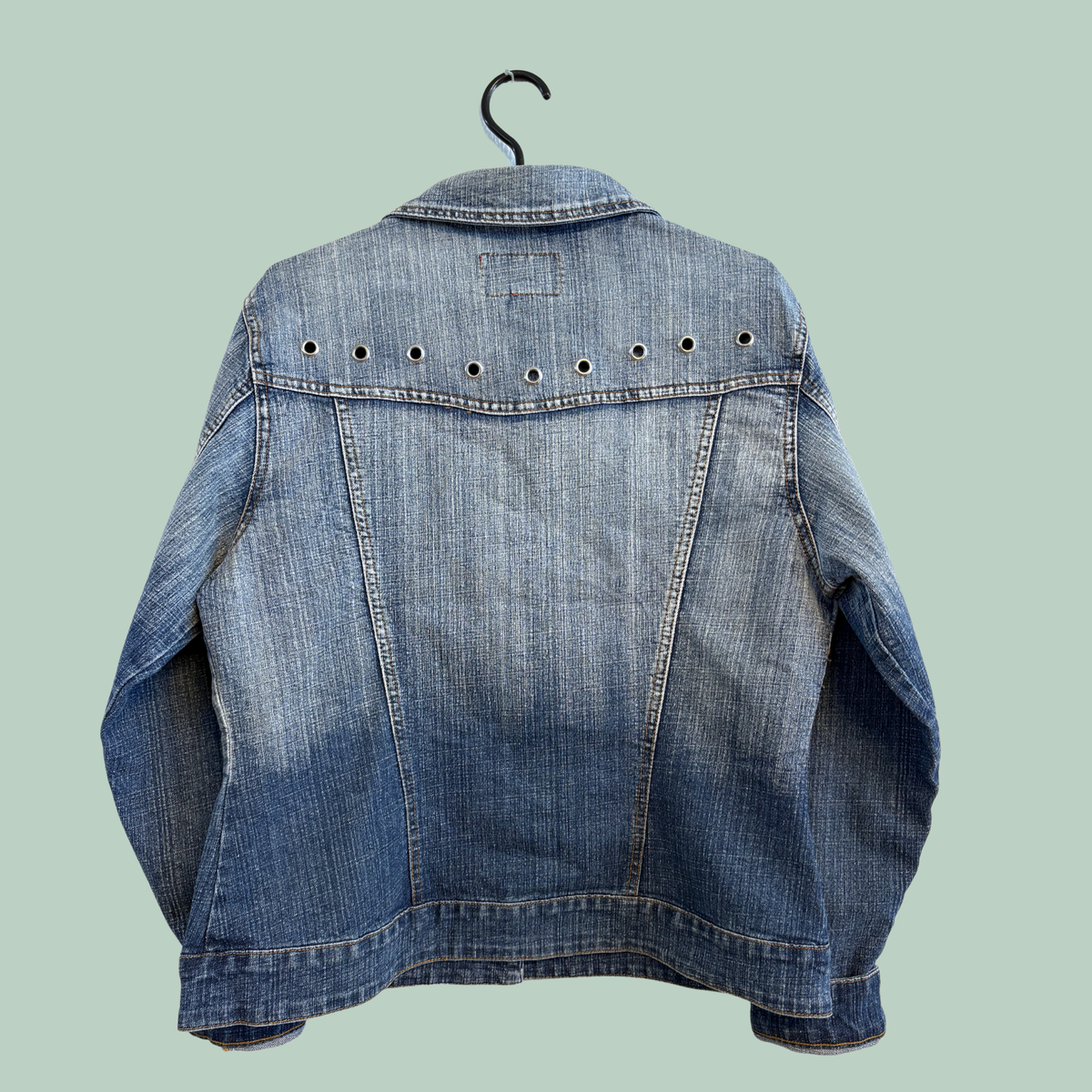 2000'erne, Vintage CT TYK Casual Grommet Denim Jacket, Ombre Blå, Tilstand- Rå Diamant