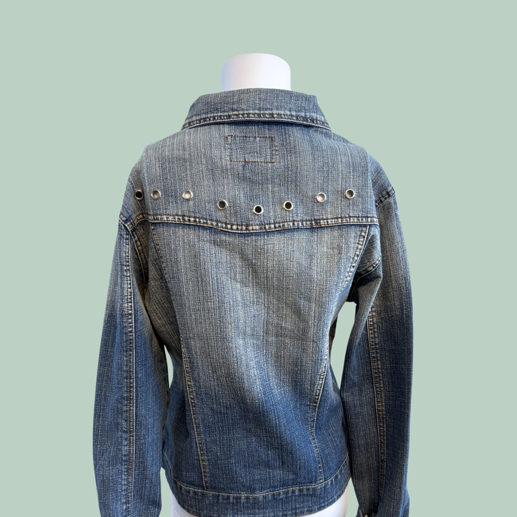 2000'erne, Vintage CT TYK Casual Grommet Denim Jacket, Ombre Blå, Tilstand- Rå Diamant