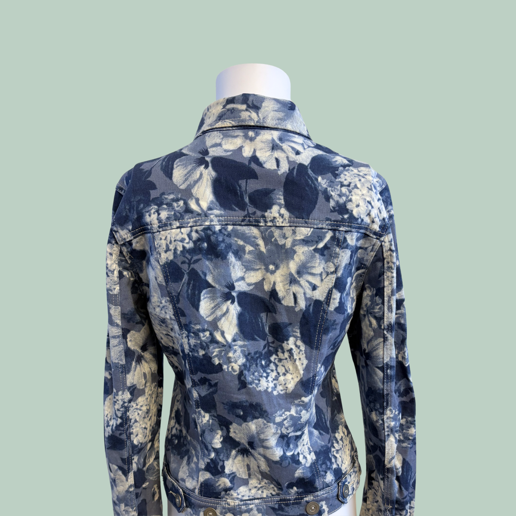 2000'erne Pomodoro Mønstret Denimjakke med Botanisk Blomsterprint, Tilstand Rå Diamant