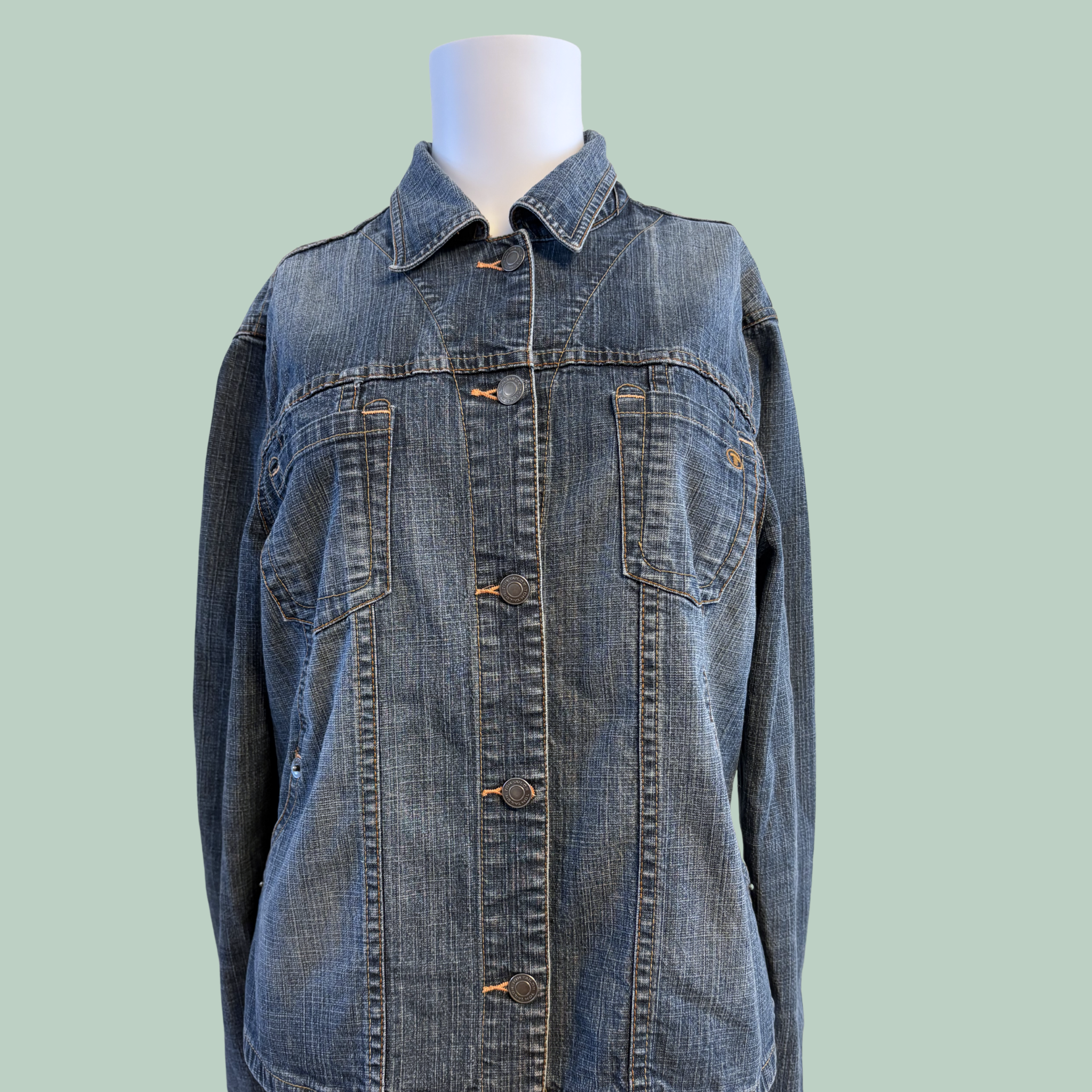 2010’erne Tom Tailor Timeless Stretch-Denimjakke med Original Indigo-Vask -Tilstand -Rå Diamant