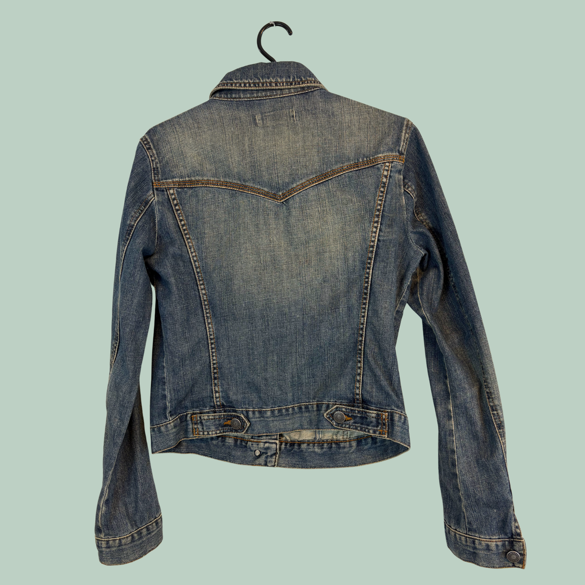 1990’erne, Vintage United Colors of Benetton Denim Jakke i 100% Bomuld – Mellemblå Vask, Tilstand Rå Diamant