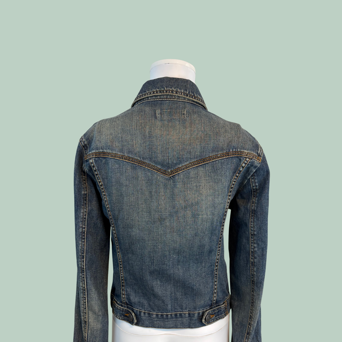 1990’erne, Vintage United Colors of Benetton Denim Jakke i 100% Bomuld – Mellemblå Vask, Tilstand Rå Diamant