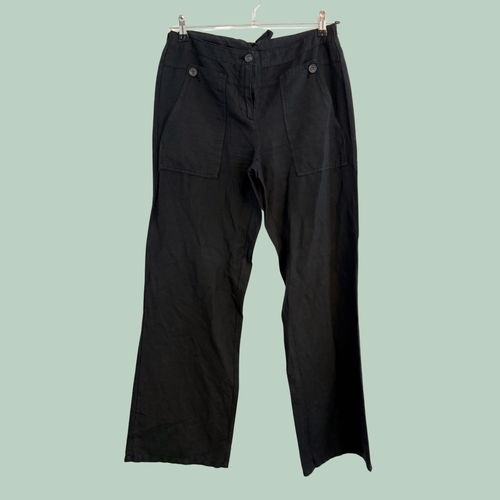1990'erne Æstetik, Vintage United Colors of Benetton Hør/Bomuldsbukser,  Sort,Str. 44 / M-L,