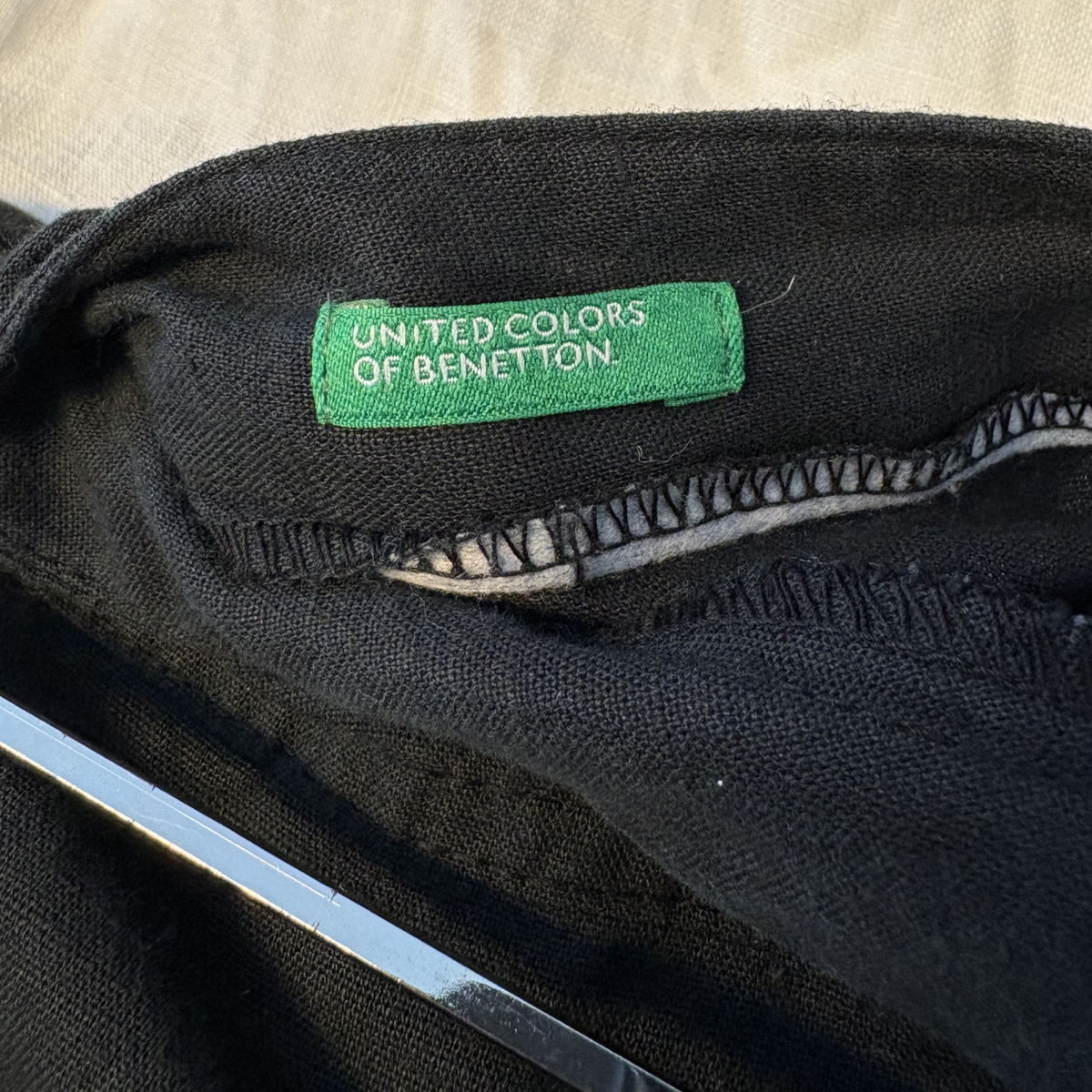 1990'erne Æstetik, Vintage United Colors of Benetton Hør/Bomuldsbukser,  Sort,Str. 44 / M-L,