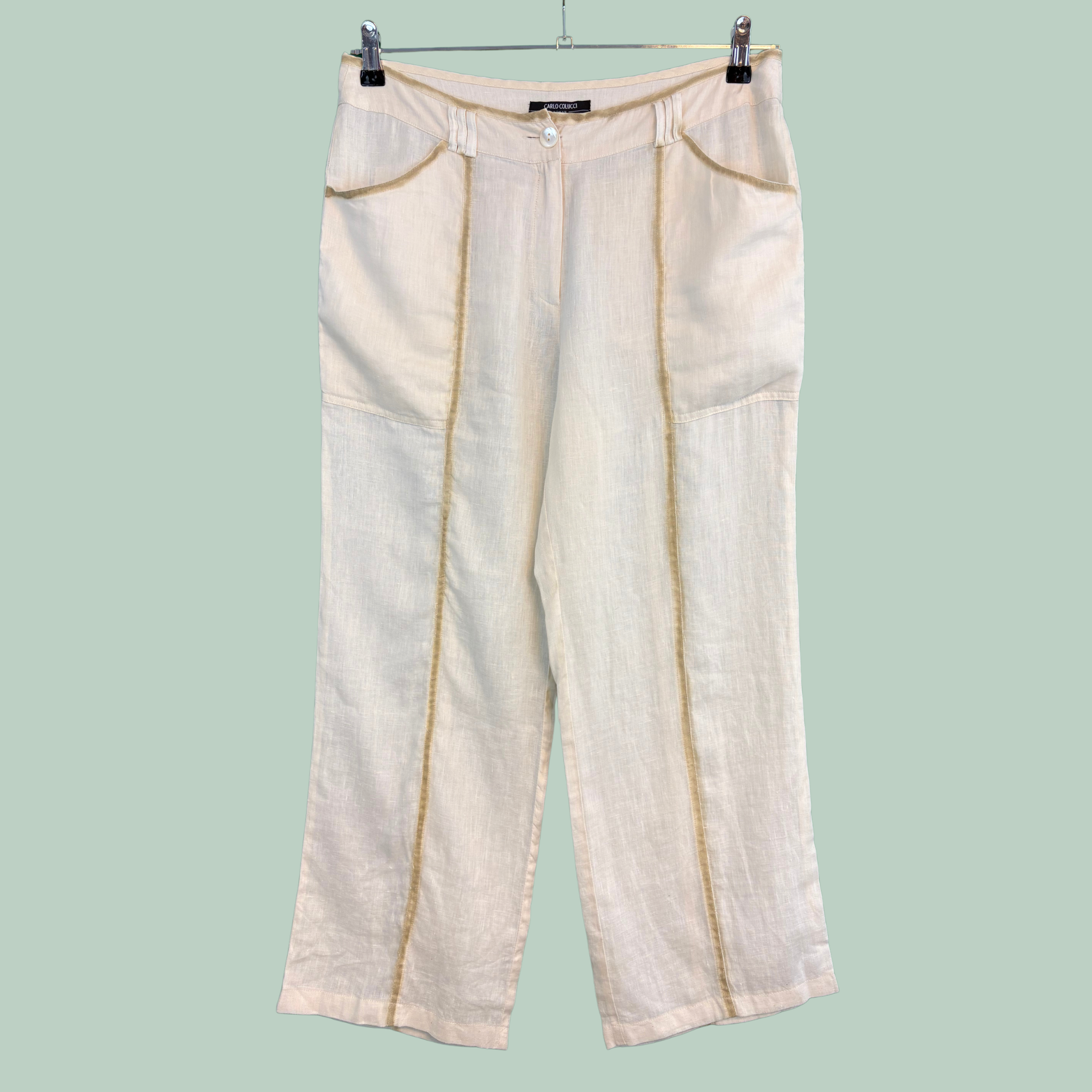 2010'erne Vintage Carlo Colucci Woman Hørviskose/Hørbukser – Str. 40- tilstand Hello Vintage Rå Diamant