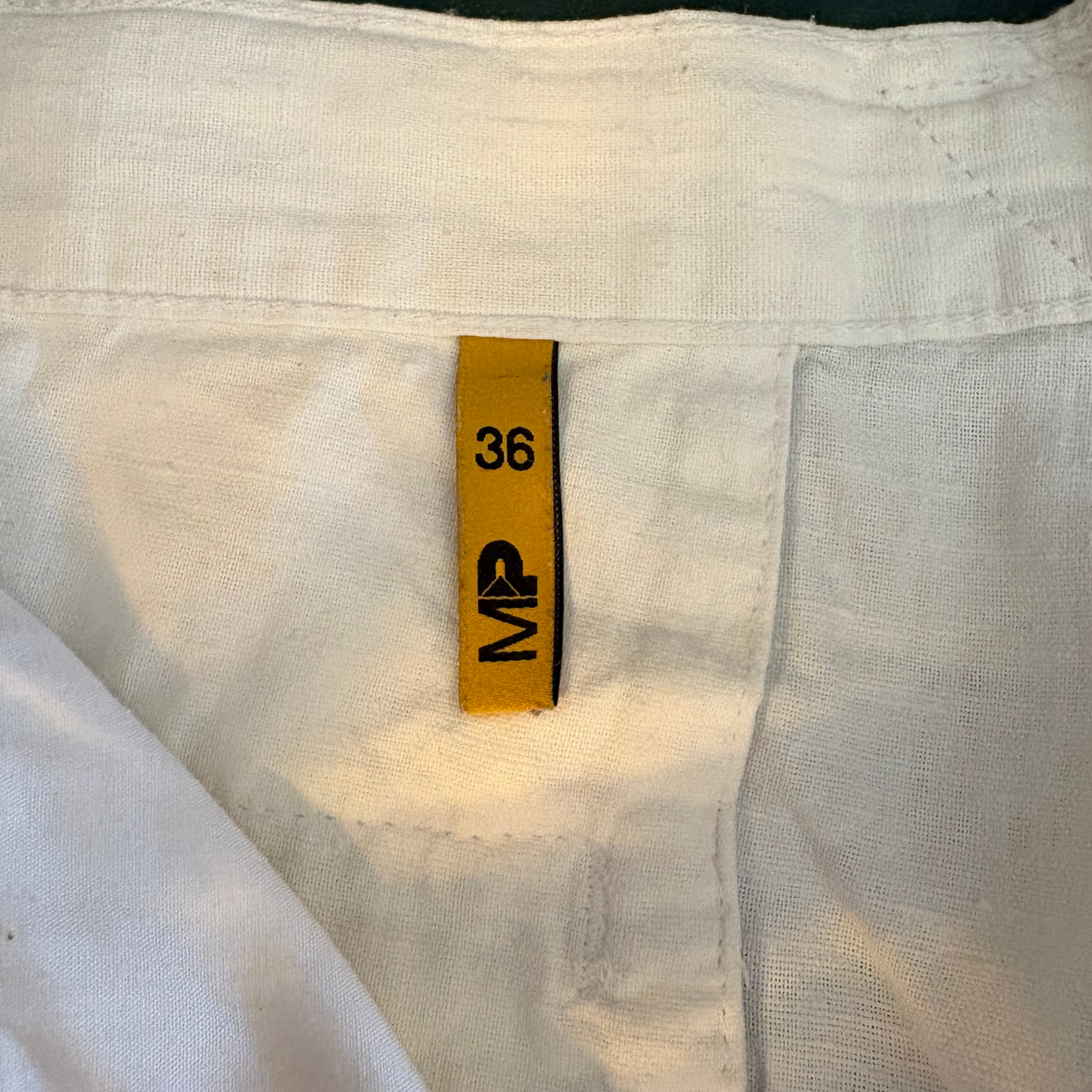 1990'erne Vintage Meltin'Pot Hør- og Bomuldsshorts i trekvarte-snit (Str. 36) – Hvid- Tilstand Hello Vintage Rå Diamant
