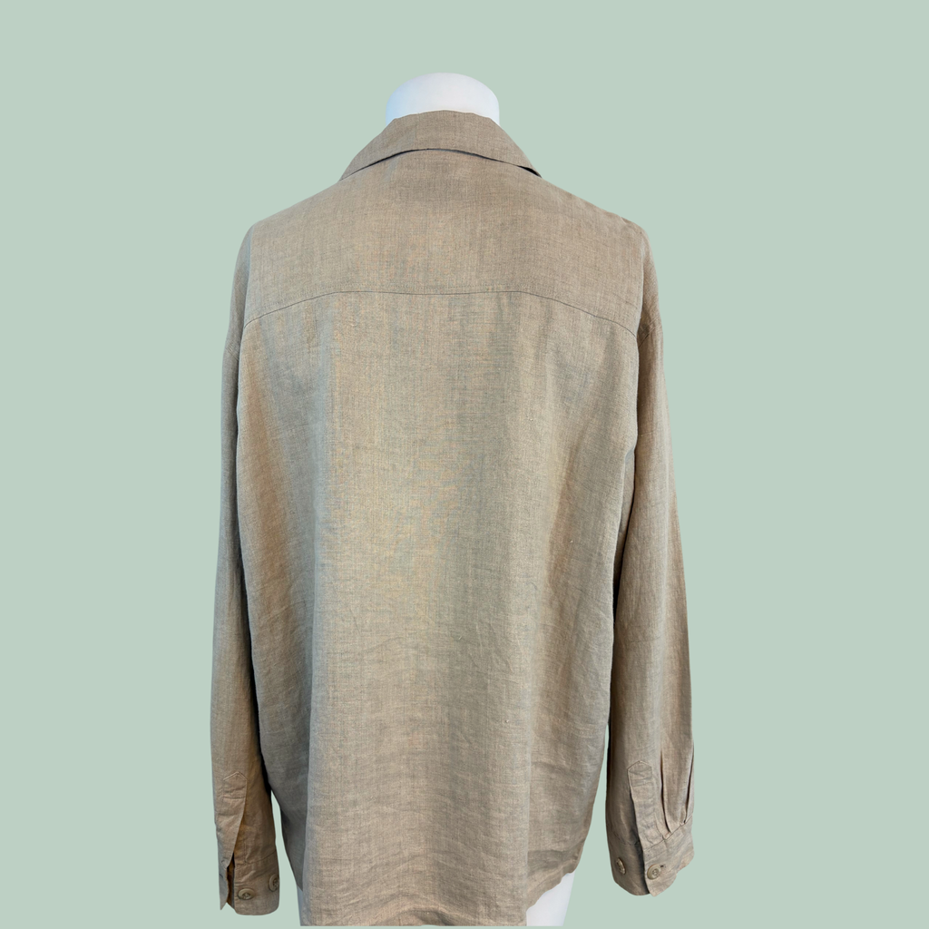 2000’erne Green Coast "Natural Wear" Overshirt i 100% Hør – Beige (Str. 50, svarer til M/L)- Tilstand Vintage Rå Diamant
