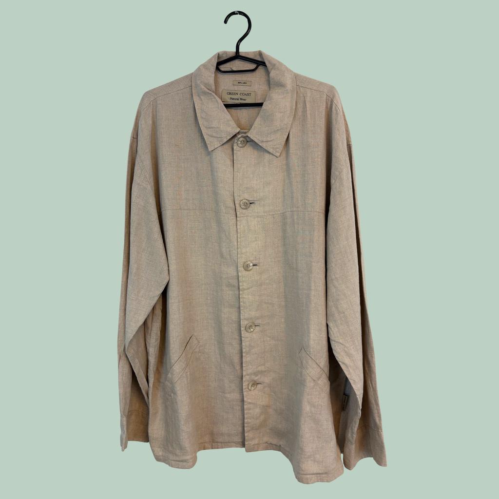 2000’erne Green Coast "Natural Wear" Overshirt i 100% Hør – Beige (Str. 50, svarer til M/L)- Tilstand Vintage Rå Diamant