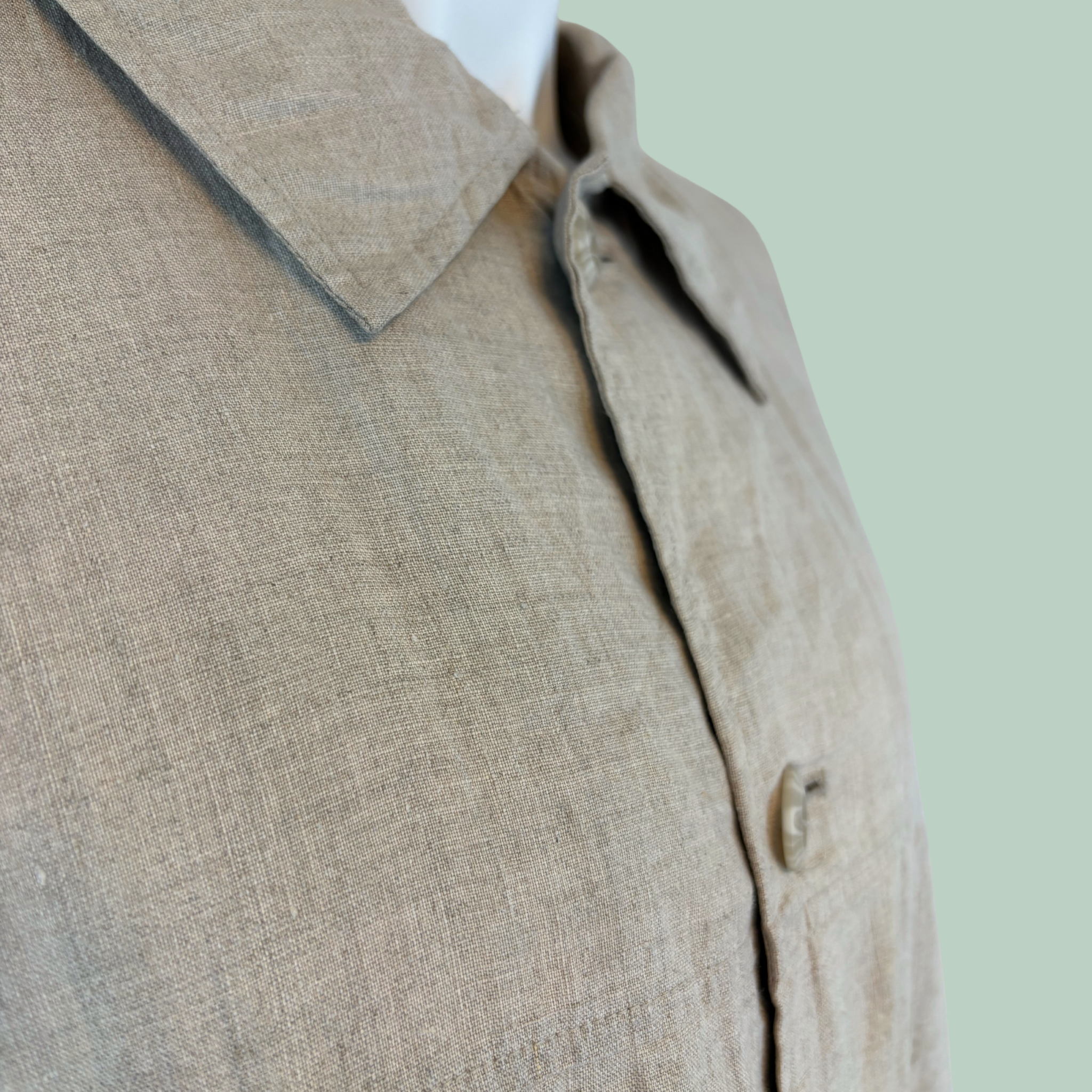 2000’erne Green Coast "Natural Wear" Overshirt i 100% Hør – Beige (Str. 50, svarer til M/L)- Tilstand Vintage Rå Diamant