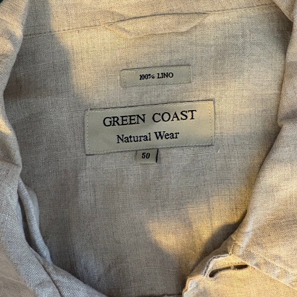 2000’erne Green Coast "Natural Wear" Overshirt i 100% Hør – Beige (Str. 50, svarer til M/L)- Tilstand Vintage Rå Diamant