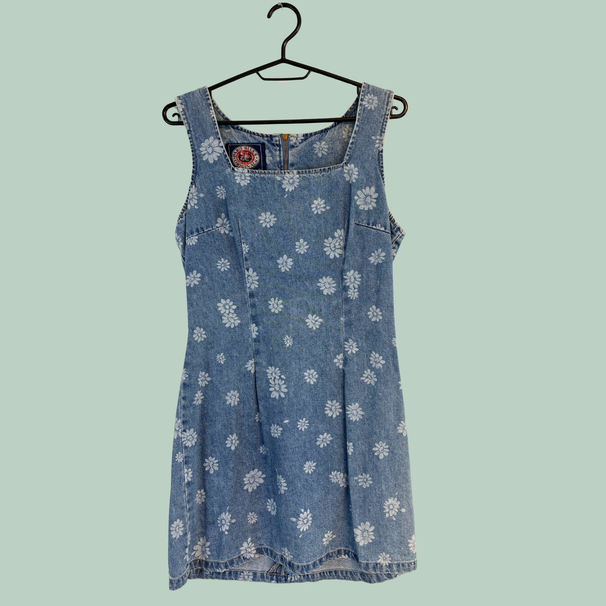 1991'erne, Vintage 90'er Paris Blues Daisy Denim Mini-Kjole (Made in USA) – Str. S - tilstand Hello Vintage Rå Diamant