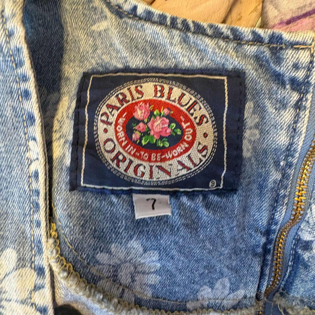 1991'erne, Vintage 90'er Paris Blues Daisy Denim Mini-Kjole (Made in USA) – Str. S - tilstand Hello Vintage Rå Diamant