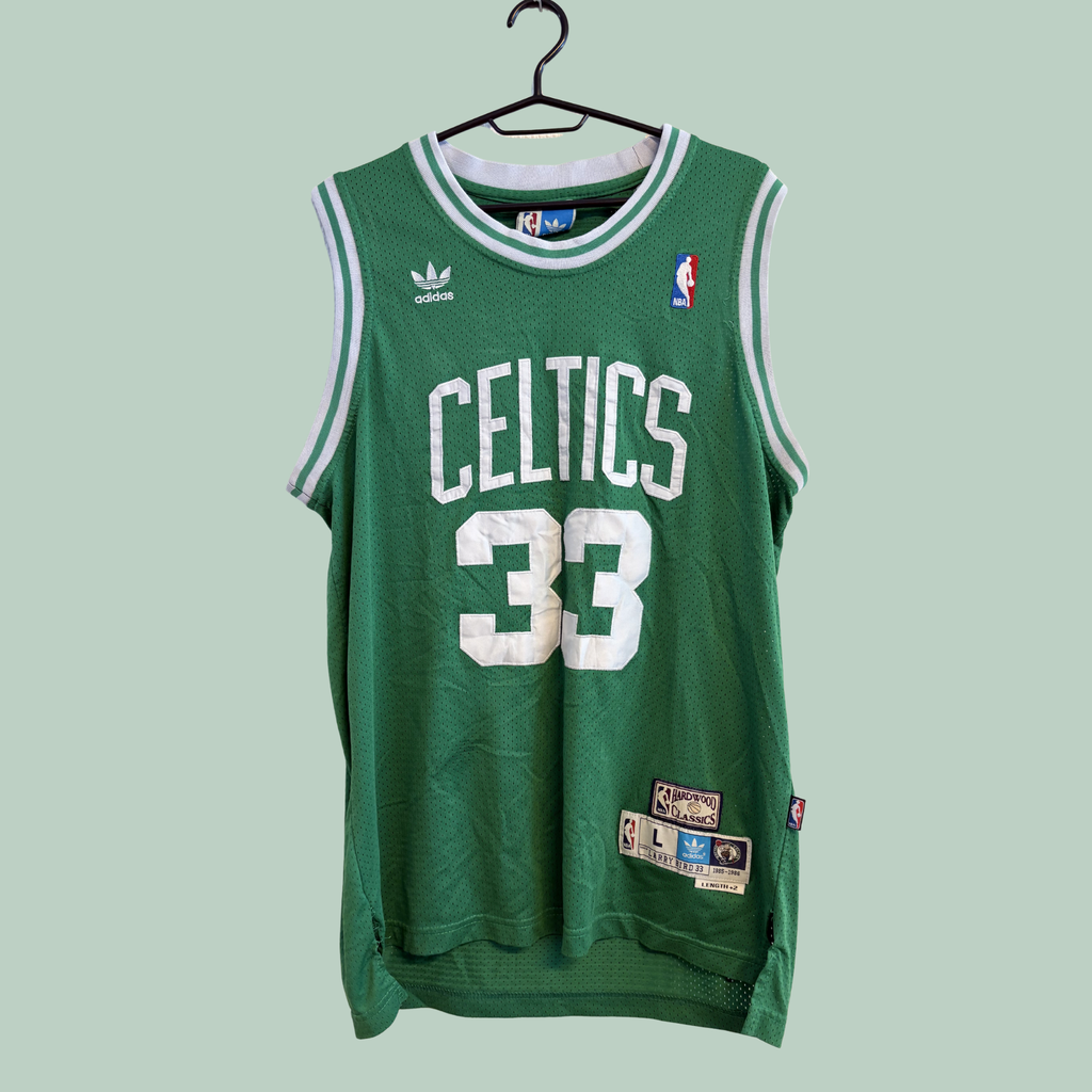 1985-1986 Officiel NBA Boston Celtics Larry Bird Retro Jersey fra Adidas, Hello Vintage Rå Diamant