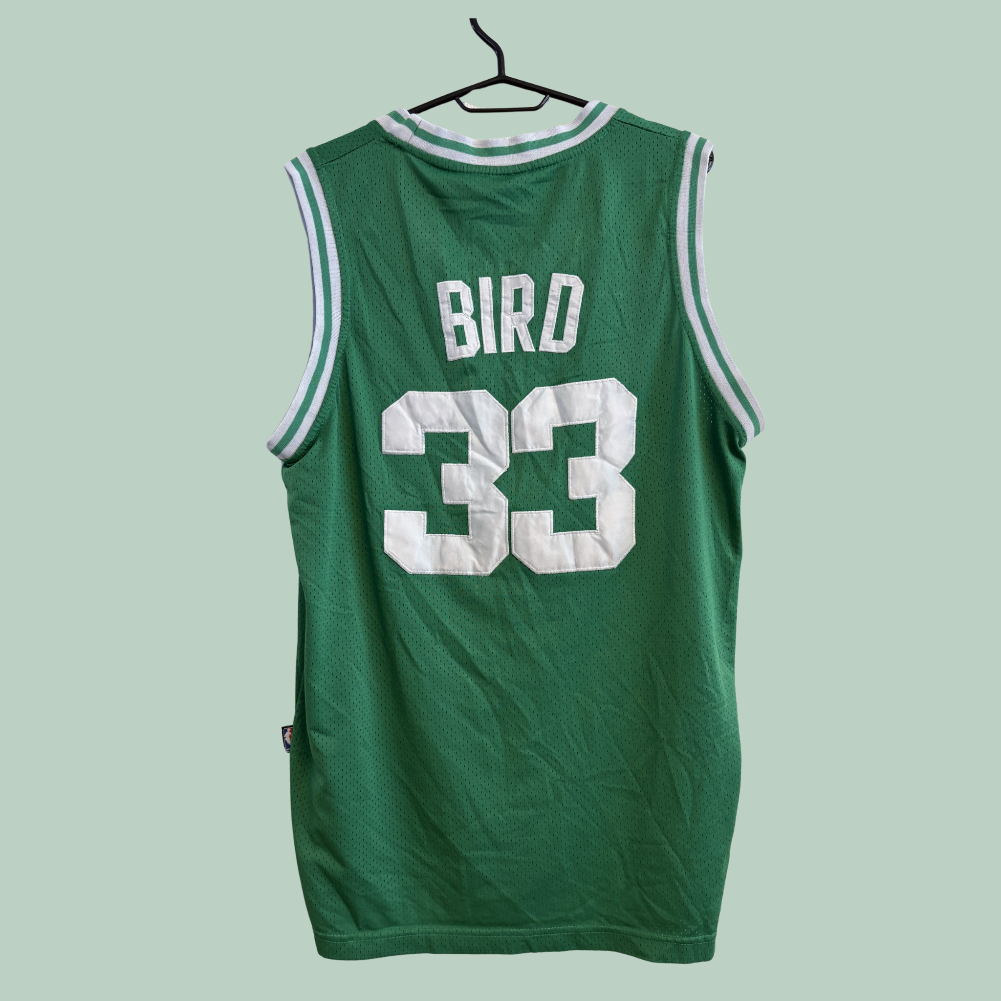 1985-1986 Officiel NBA Boston Celtics Larry Bird Retro Jersey fra Adidas, Hello Vintage Rå Diamant