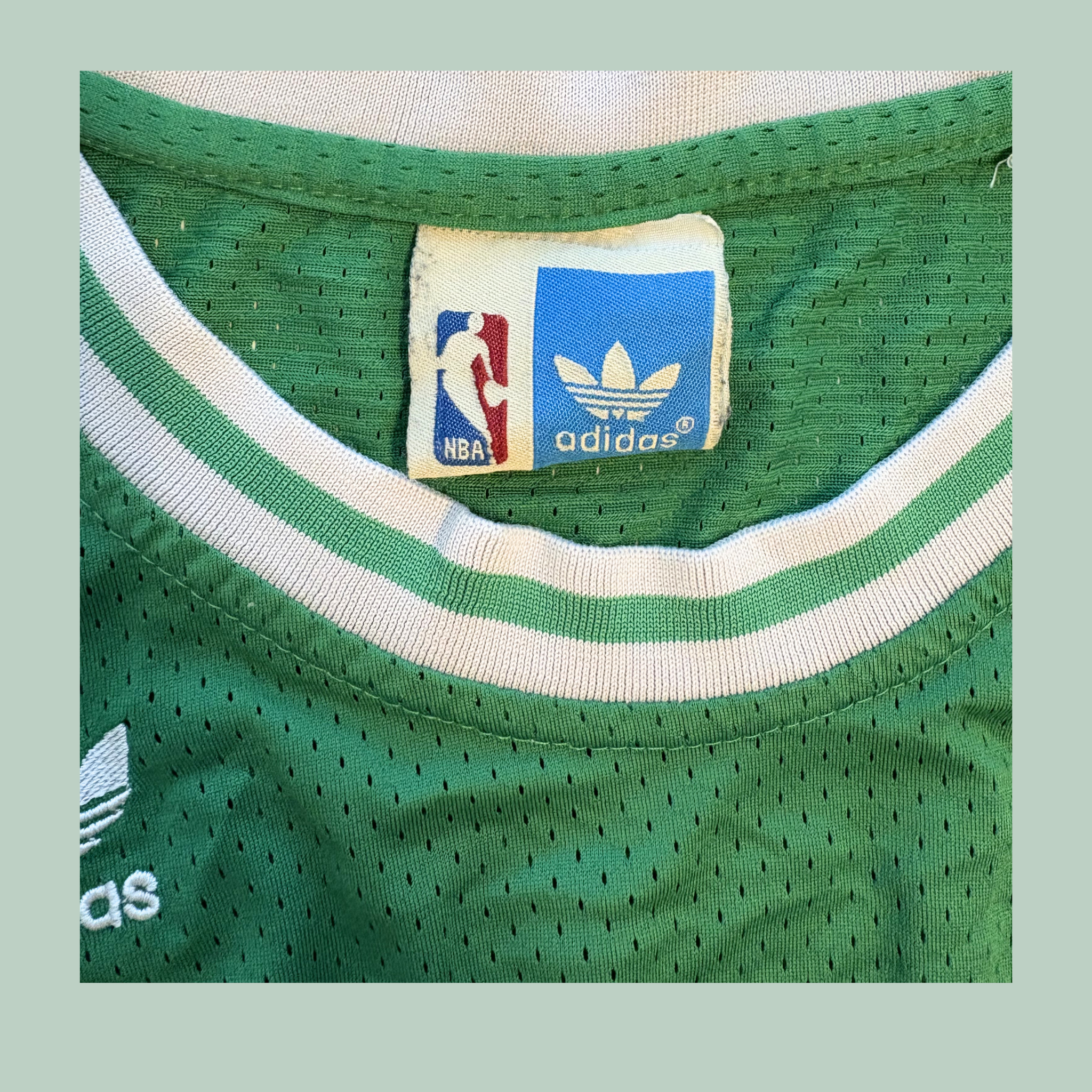1985-1986 Officiel NBA Boston Celtics Larry Bird Retro Jersey fra Adidas, Hello Vintage Rå Diamant