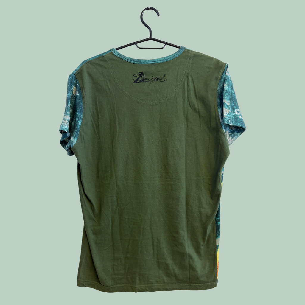 Desigual Vintage Art-Print T-Shirt m. Broderede Detaljer (Str. M )