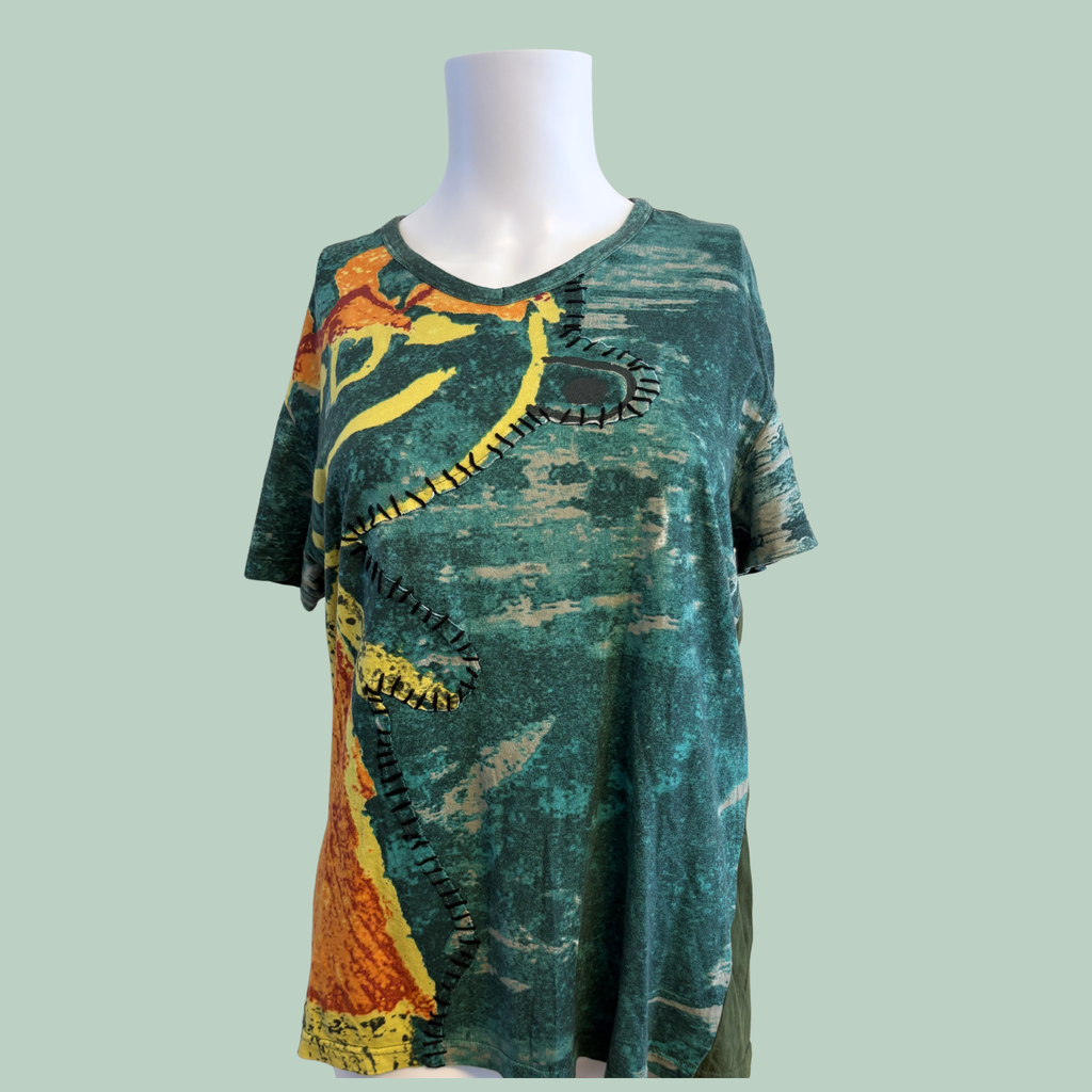 Desigual Vintage Art-Print T-Shirt m. Broderede Detaljer (Str. M )