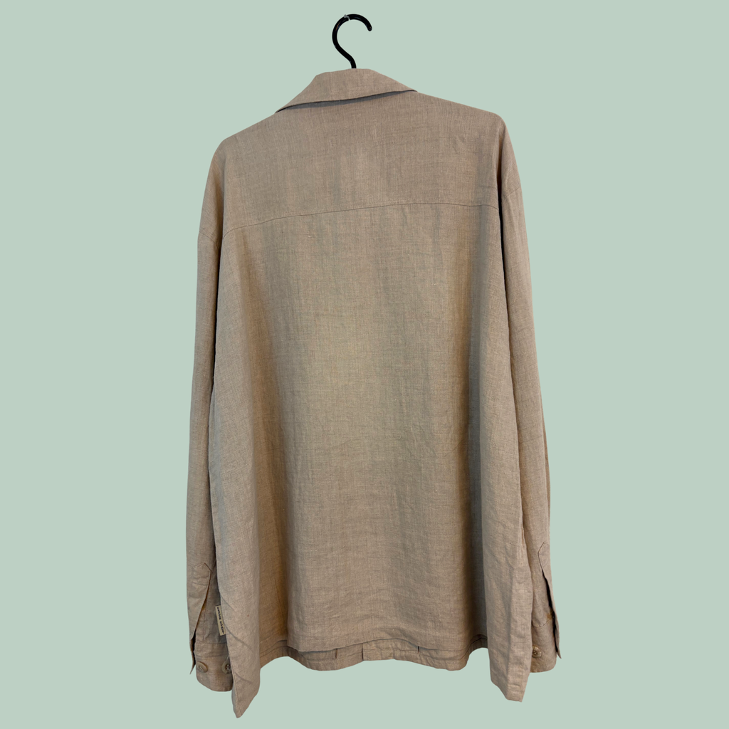 2000’erne Green Coast "Natural Wear" Overshirt i 100% Hør – Beige (Str. 50, svarer til M/L)- Tilstand Vintage Rå Diamant