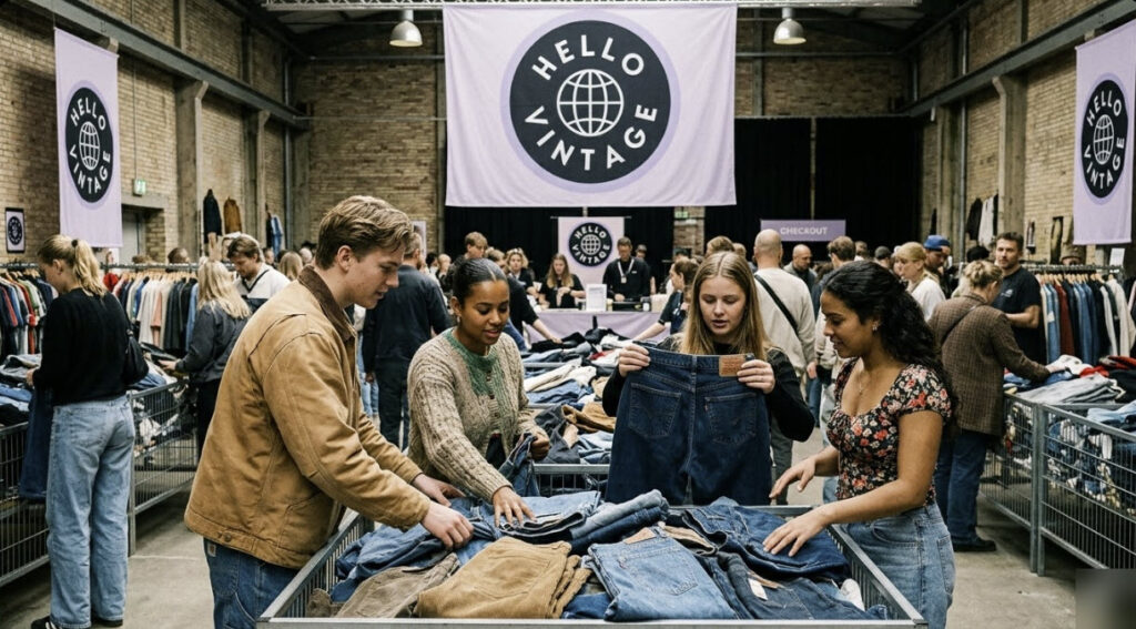 unge mennesker leder efter vintage bukser